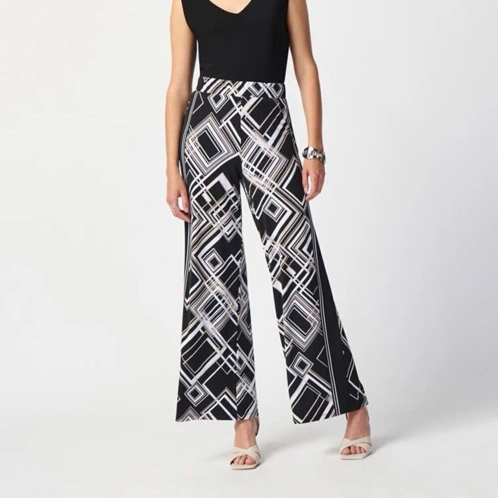 Joseph Ribkoff Geometric Print Wide Leg Pull-on Pants Black White Small
